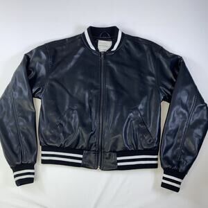 Bagatelle Collection Ladies Varsity Bomber Jacket Faux Leather Black Size XSmall